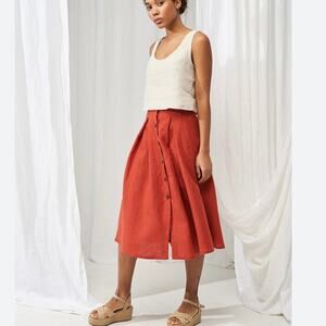 Vintage Red 100% Linen Button Front High Waisted Preppy Coastal Maxi Skirt